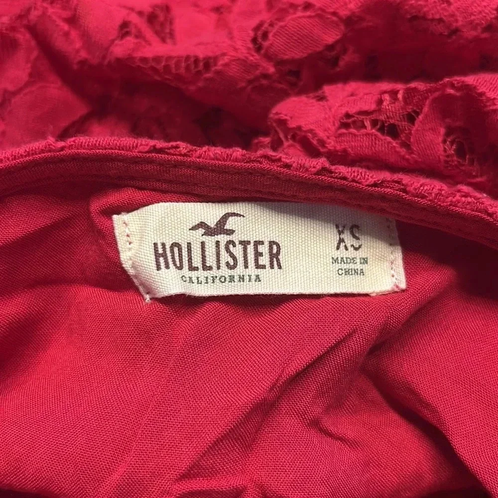 Hollister High-Neck Red Lace Dress, Sz XS, Fully Lined - Picture 9 of 11